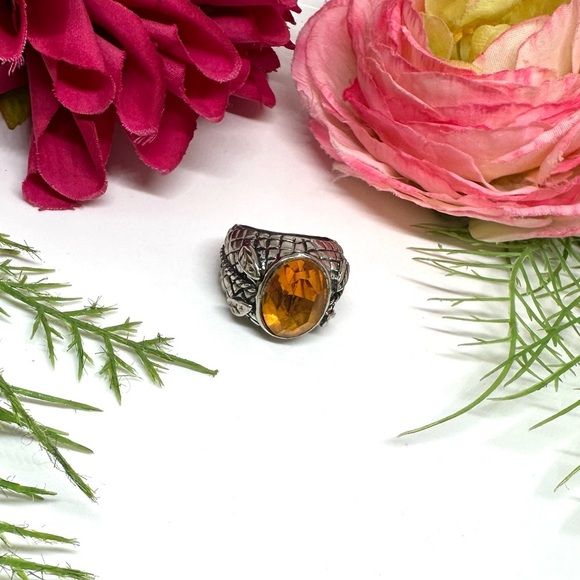 VINTAGE⚜️RETRO Orange Crystal Cocktail Ring - Size 6 - Picture 5 of 8